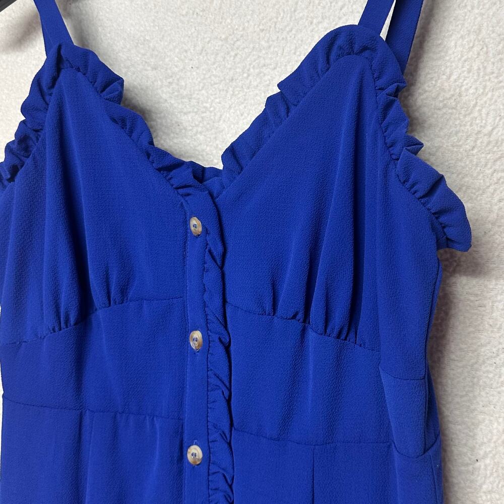 Cobalt Blue Ruffle Button Front Midi Dress Small Adjustable Strap - Picture 6 of 10